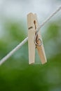 Peg, rope and outdoor for clothes from laundry, clean and dry in nature with plastic clip of closeup. Washing, empty Royalty Free Stock Photo