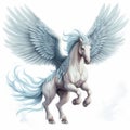 Hyper-realistic White And Blue Pegasus With Wings - Detailed Fantasy Horse Illustration