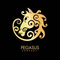 Pegasus company golden horse creative logo design isolated on black