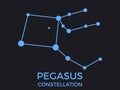 Pegasus constellation. Stars in the night sky. Cluster of stars and galaxies. Constellation of blue on a black background. Vector