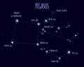 Pegasus constellation, vector illustration with the names of basic stars Royalty Free Stock Photo