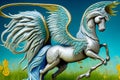 Pegasus fantasy horse, Generative AI Illustration