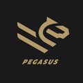 Pegasus, flying horse linear logo on a dark background.
