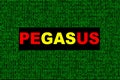 Pegasus. hacker. Computer system that hacks computers and mobile phones from anywhere. Design with the flag of Spain