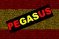 Pegasus. hacker. Computer system that hacks computers and mobile phones from anywhere. Design with the flag of Spain