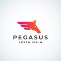 Pegasus Horse Wing Vector Sign, Symbol or Logo Template. Abstract Silhouette Emblem with Modern Typography.