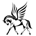 pegasus illustration - winged horse side view black and white vector design Royalty Free Stock Photo