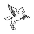 Pegasus linear logo mark in black and white Royalty Free Stock Photo