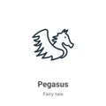 Pegasus outline vector icon. Thin line black pegasus icon, flat vector simple element illustration from editable fairy tale