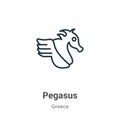 Pegasus outline vector icon. Thin line black pegasus icon, flat vector simple element illustration from editable greece concept