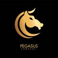 Pegasus vector icon of golden horse head Royalty Free Stock Photo