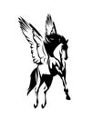 Pegasus winged horse flying in the air black and white vector design Royalty Free Stock Photo