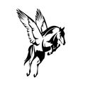 Pegasus winged horse flying forward black and white vector design Royalty Free Stock Photo