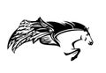 Pegasus winged horse flying forward profile head and front legs black vector design Royalty Free Stock Photo