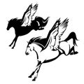 Pegasus winged horse flying forward side view black vector design Royalty Free Stock Photo