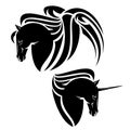 Pegasus winged horse and mythical unicorn head black and white vector design Royalty Free Stock Photo