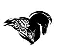 Pegasus winged horse profile head black and white vector design Royalty Free Stock Photo