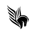 Pegasus winged horse profile head black and white vector outline Royalty Free Stock Photo