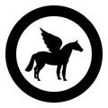 Pegasus Winged horse silhouette Mythical creature Fabulous animal icon in circle round black color vector illustration flat style