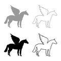 Pegasus Winged horse silhouette Mythical creature Fabulous animal icon outline set black grey color vector illustration flat Royalty Free Stock Photo
