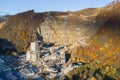Aerial view of Peggau during autumn with the huge stone pit and cement plant