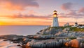 Peggy's cove lighthouse sunset ocean view landscape in Halifax generated ai