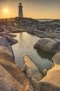 Peggy`s Cove Lighthouse at Sunset Royalty Free Stock Photo