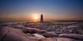 Peggy`s Cove Lighthouse at sunset Royalty Free Stock Photo