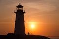 Peggy`s Cove Lighthouse at sunset Royalty Free Stock Photo