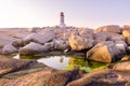 Peggy`s Cove Lighthouse at sunset Royalty Free Stock Photo