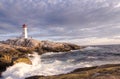 Peggy`s Cove Lighthouse at sunset Royalty Free Stock Photo