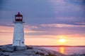 Peggy`s Cove Lighthouse at sunset with storm clouds Royalty Free Stock Photo