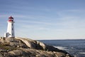 Peggys Cove Lighthouse, Nova Scotia, Canada along rocky shores Royalty Free Stock Photo