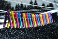 Pegs on a washing line in the rain Royalty Free Stock Photo