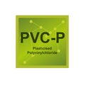 Vector symbol of plasticised polyvinylchloride Ã¢â¬â PVC-P polymer on the background from connected macromolecules