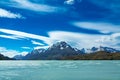 Pehoe lake and Guernos mountains landscape, national park Torres del Paine, Patagonia, Chile, South America Royalty Free Stock Photo