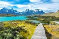 Pehoe Lake And Guernos Mountains Landscape, National Park Torres Del Paine, Patagonia, Chile, South America