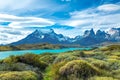 Pehoe lake and Guernos mountains landscape, national park Torres del Paine, Patagonia, Chile, South America Royalty Free Stock Photo