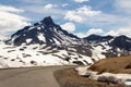 Pehuenche international pass between Chile and Argentina. Snowy mountains. Royalty Free Stock Photo