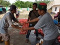 Pekanbaru - July 10, 2022 : distribution of sacrificial meat for Muslims