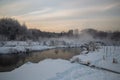 Pekhorka River with hoarfrost on the trees Royalty Free Stock Photo