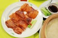 Peking Duck - Chinese roast duck served with cucumber, spring onion and hoisin sauce, wrapped in pancakes Royalty Free Stock Photo