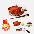 Peking duct . Chinese cuisine concept. food elements. typographic or logo design - illustration