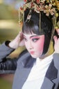 Peking opera actress makeup and wear the headdress