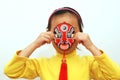 Peking Opera mask and little girl Royalty Free Stock Photo