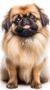 Pekingese dog sitting on a white background. Happy Pekingese puppy standing on white background