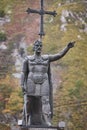 Pelayo king statue in Covadonga village. Reconquista time. Cangas, Asturias Royalty Free Stock Photo