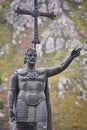 Pelayo king statue in Covadonga village. Reconquista time. Cangas, Asturias Royalty Free Stock Photo