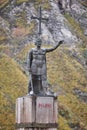 Pelayo king statue in Covadonga village. Reconquista time. Cangas, Asturias Royalty Free Stock Photo