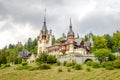 The Peles Castle on a cloudy rainy autumn day Royalty Free Stock Photo